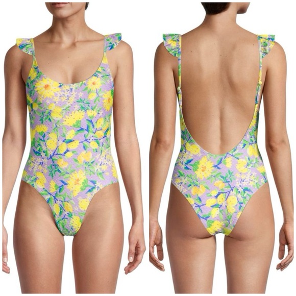 NEW! FARM Rio Lemon Drop Low Back One Piece Swimsuit